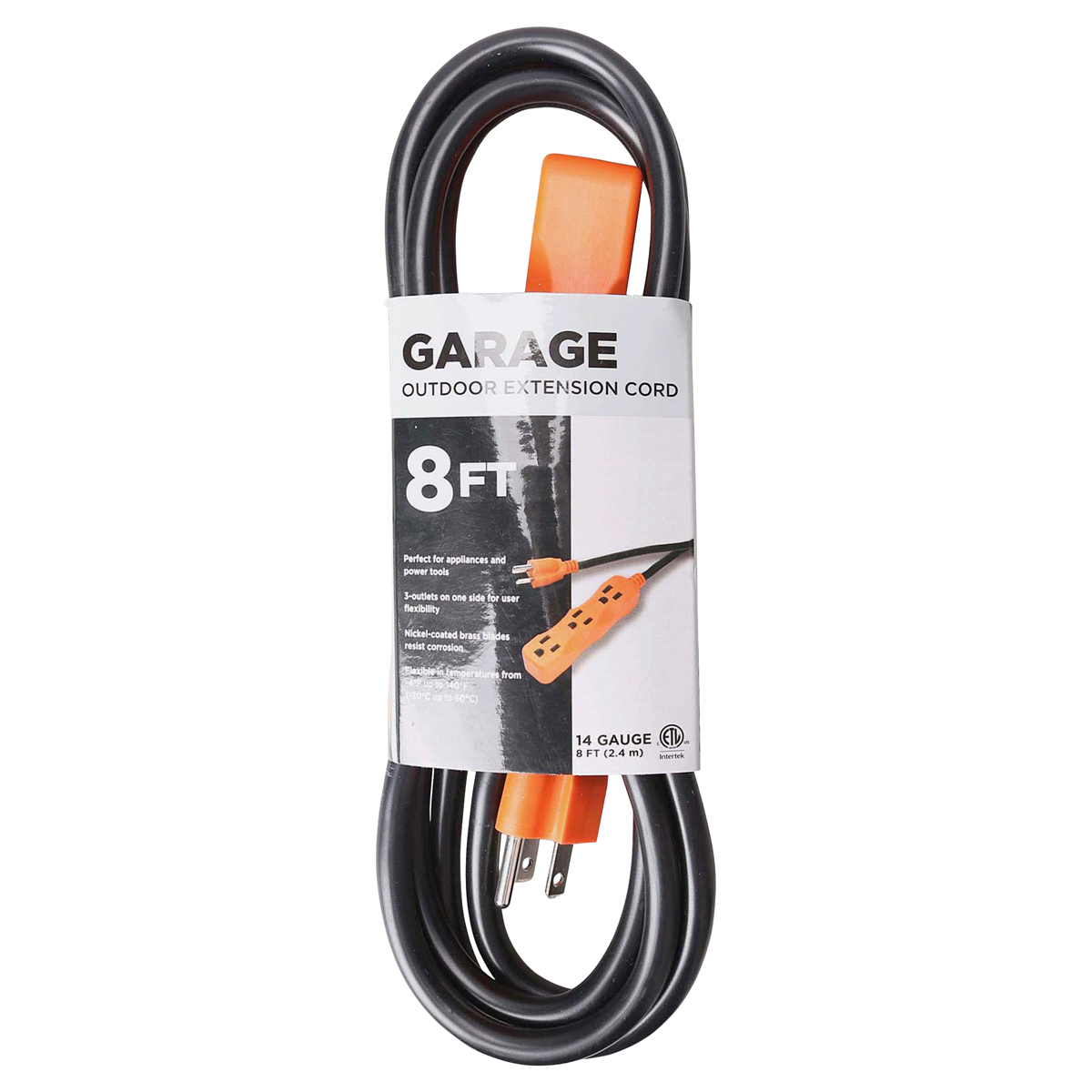 slide 1 of 1, 14/3 Outdoor Cord Black/Orange, 8 ft