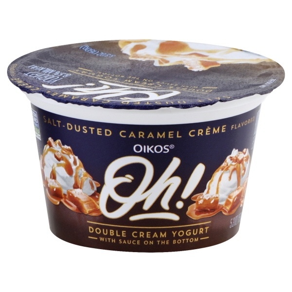 slide 1 of 5, Oikos Salt-Dusted Caramel Creme Double Cream Yogurt, 5.3 oz