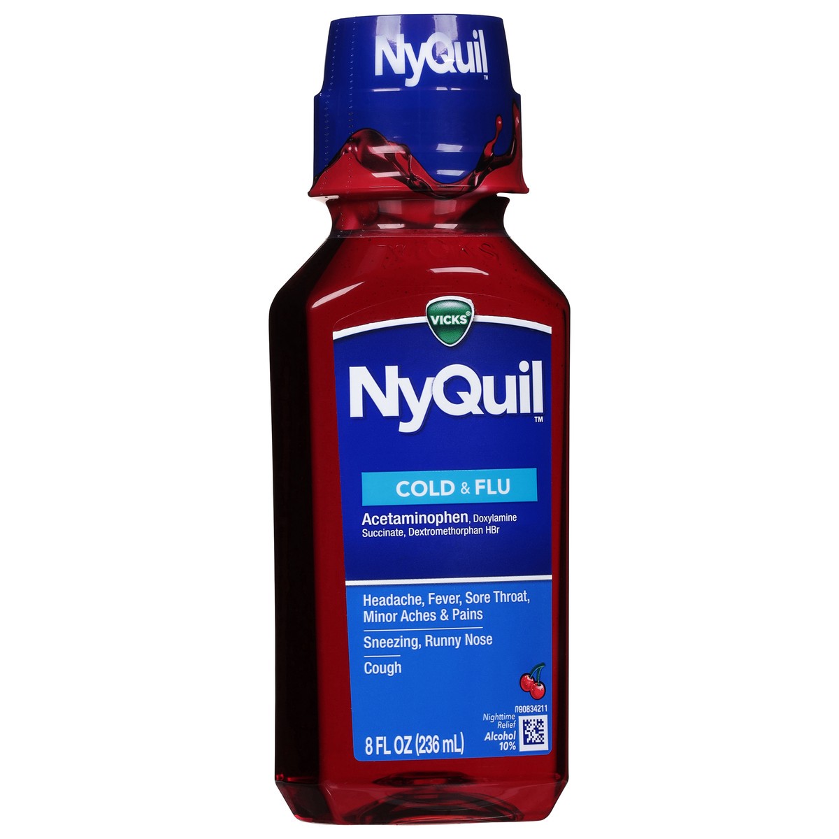 slide 2 of 9, Vicks Nyquil Cold & Flu Nighttime Relief Cherry Liquid, 8 oz