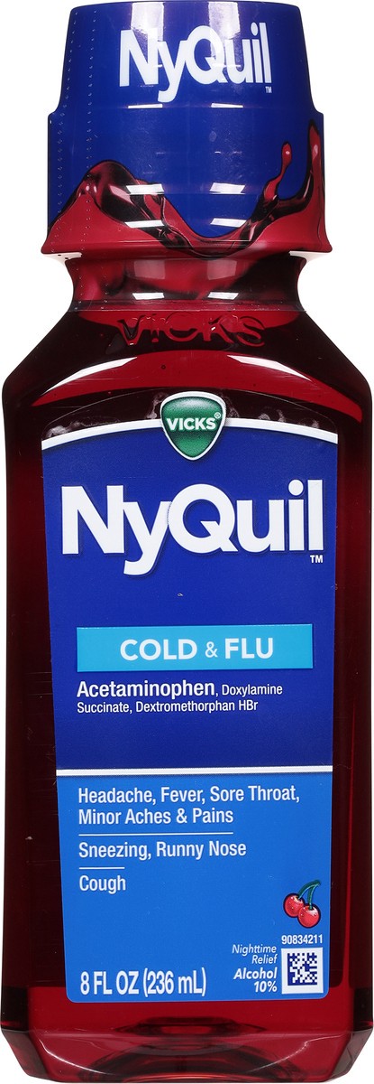 slide 6 of 9, Vicks Nyquil Cold & Flu Nighttime Relief Cherry Liquid, 8 oz