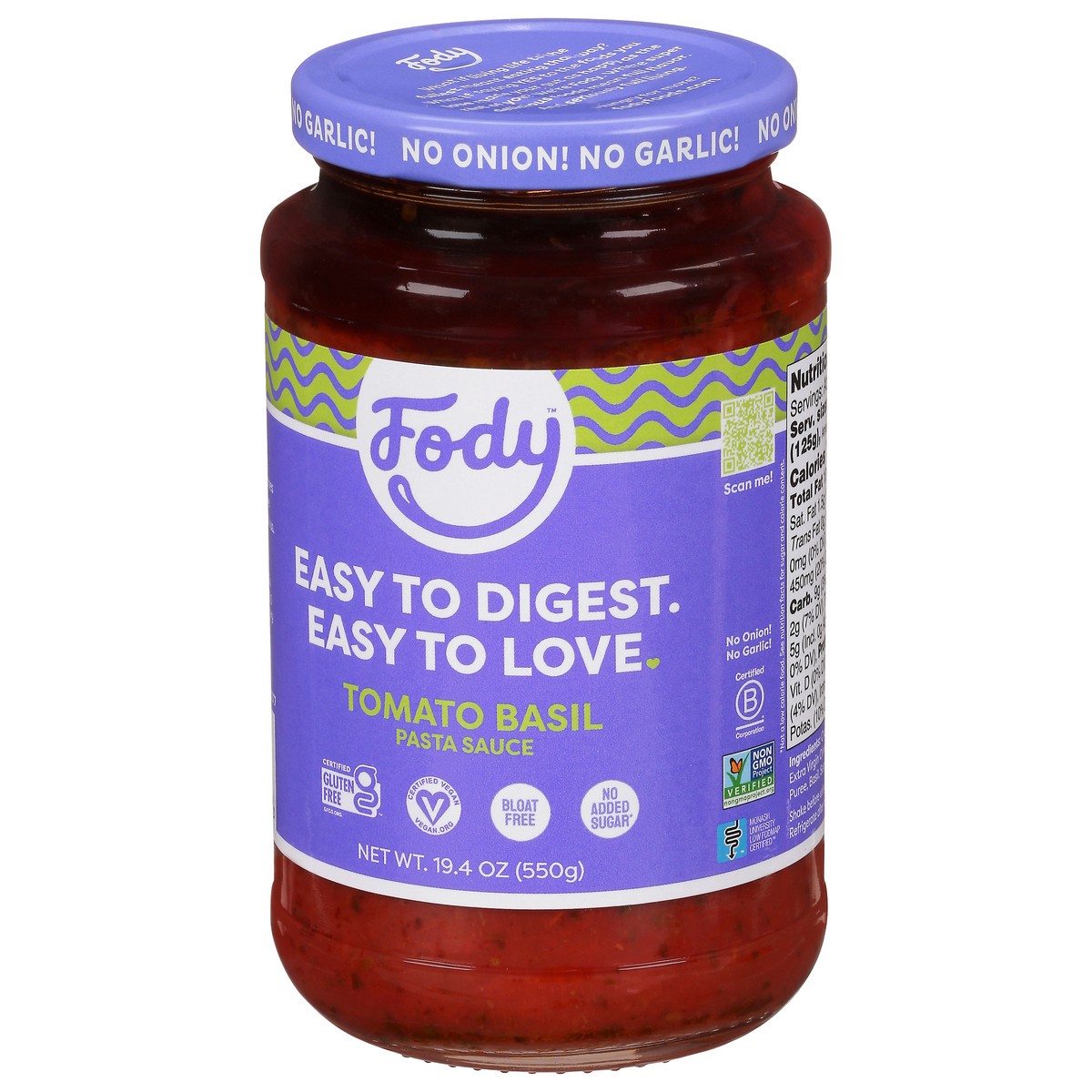 slide 4 of 9, Fody Tomato Basil Sensitive Pasta Sauce 19.4 oz, 19.4 oz