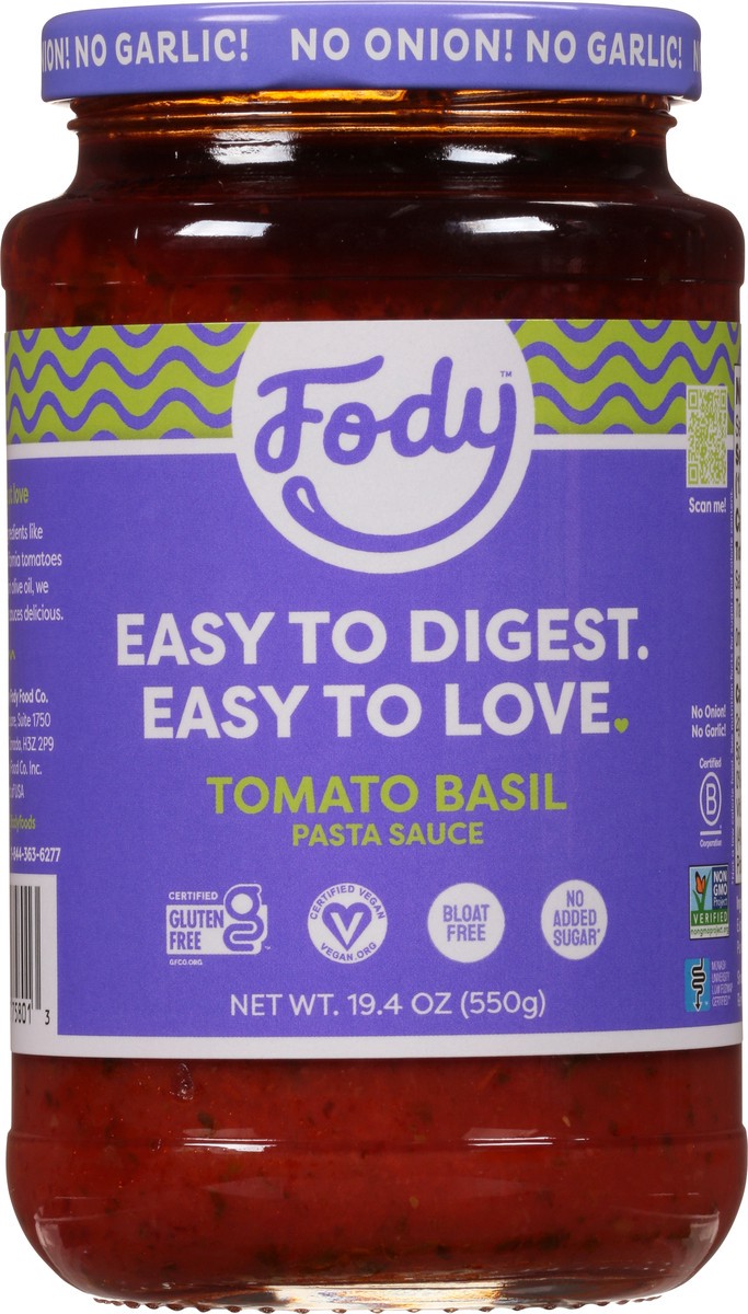 slide 2 of 9, Fody Tomato Basil Sensitive Pasta Sauce 19.4 oz, 19.4 oz