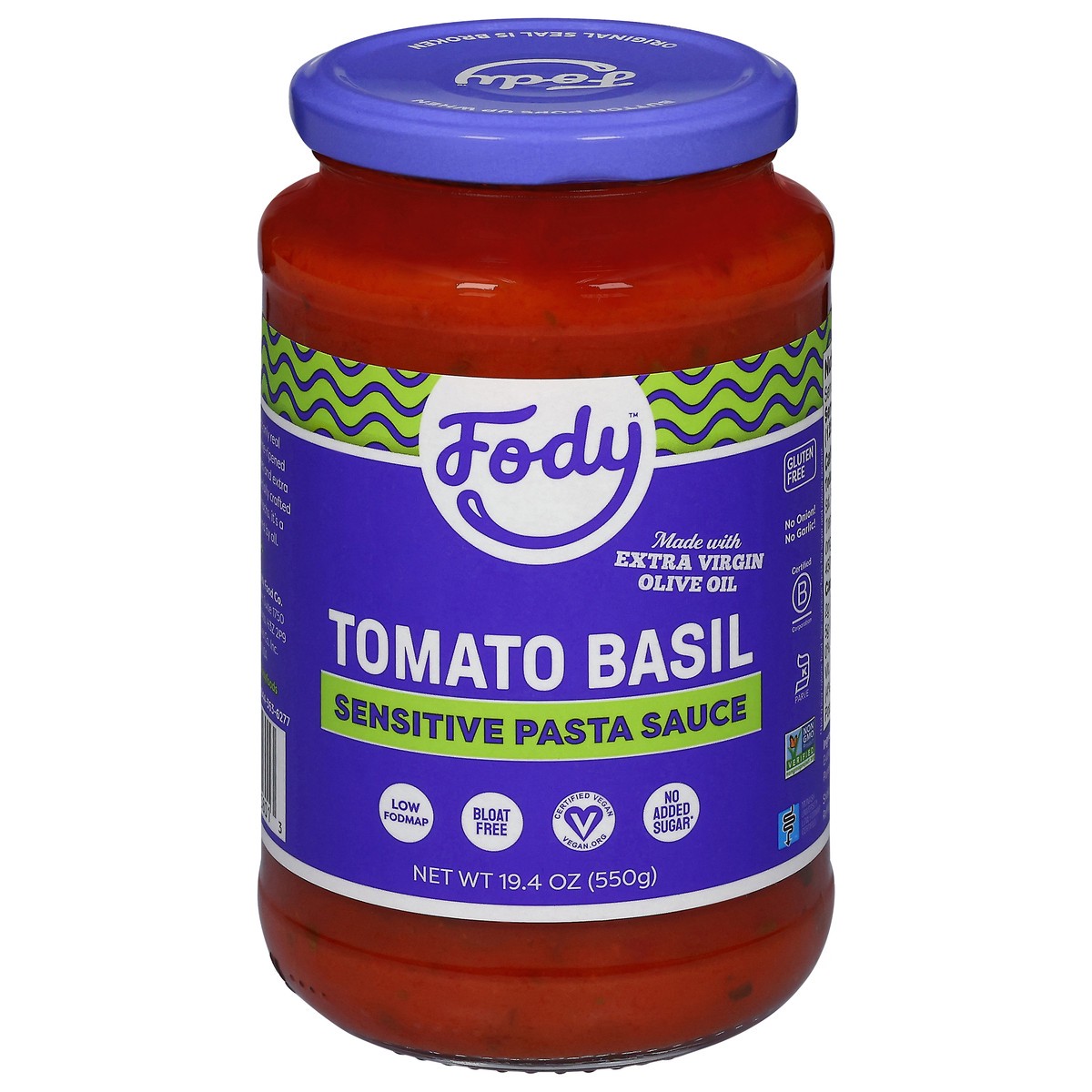 slide 1 of 9, Fody Tomato Basil Sensitive Pasta Sauce 19.4 oz, 19.4 oz