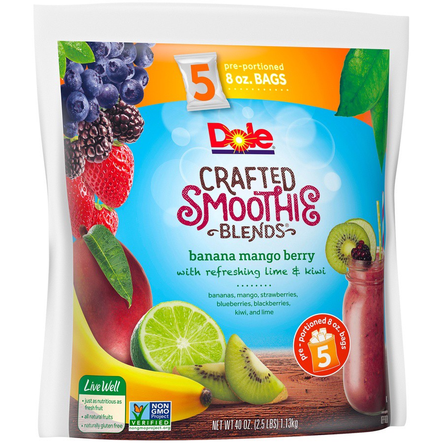 slide 13 of 18, Dole Smoothies, Crafted, Banana Mango Berry Break, 5 ct