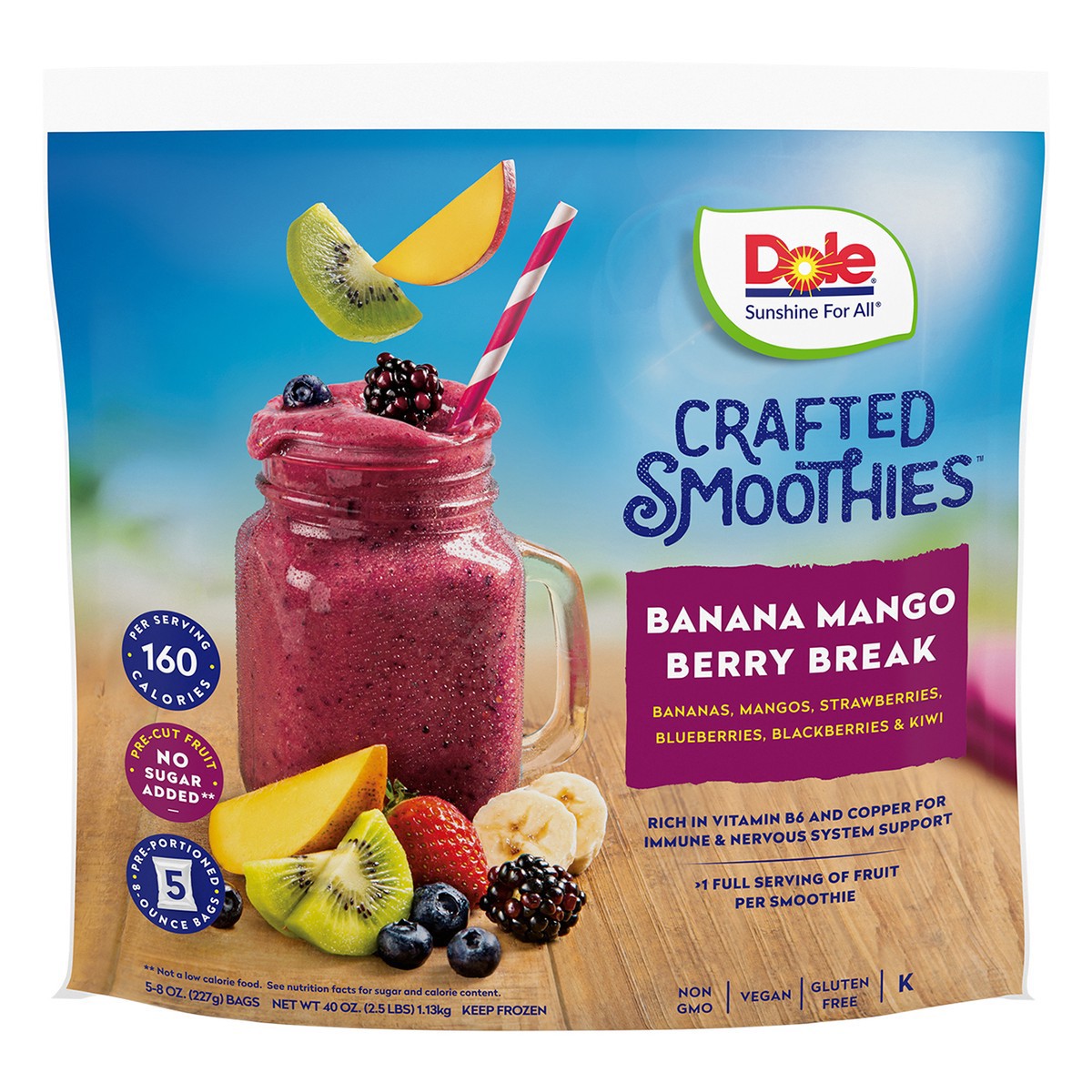 slide 18 of 18, Dole Smoothies, Crafted, Banana Mango Berry Break, 5 ct
