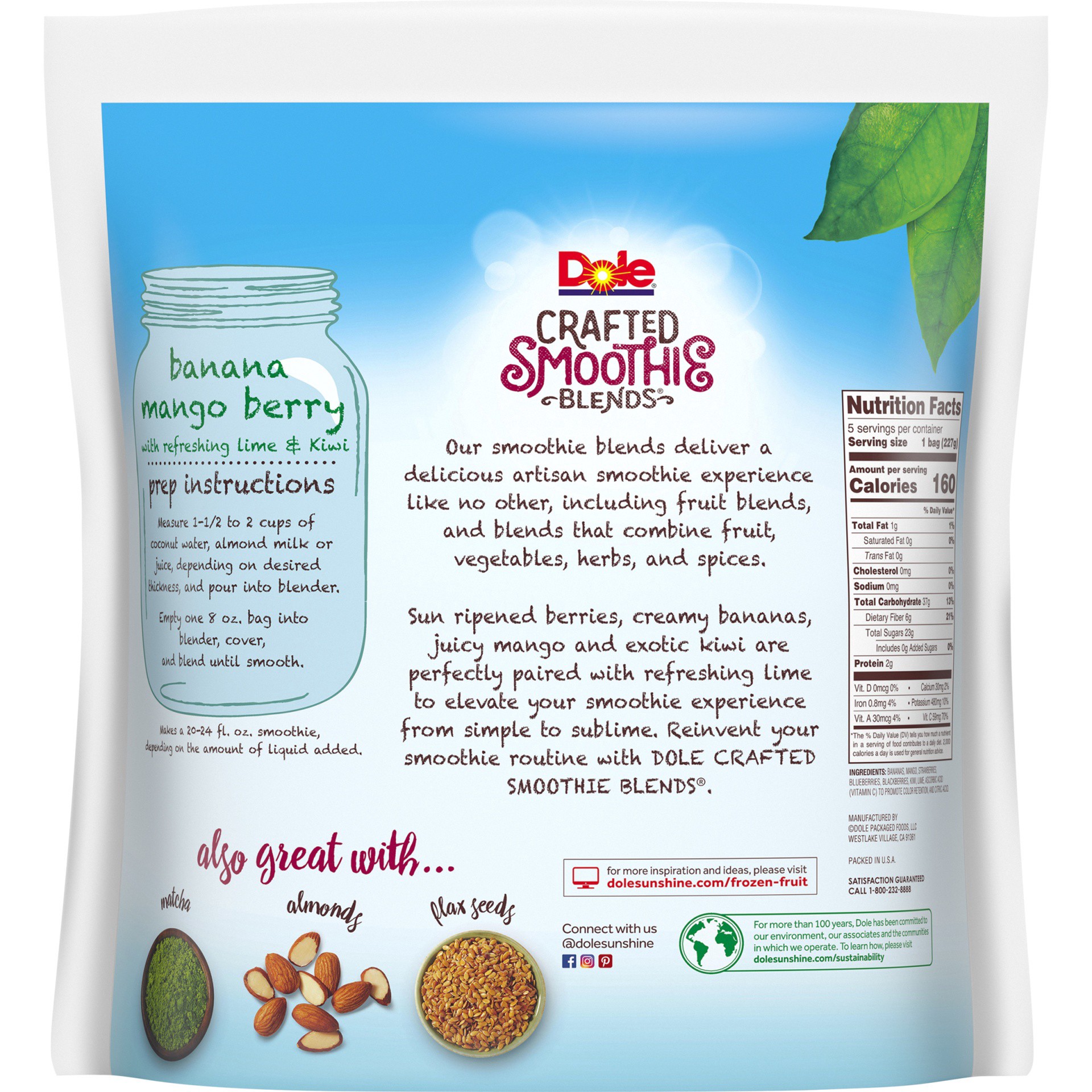 slide 12 of 18, Dole Smoothies, Crafted, Banana Mango Berry Break, 5 ct