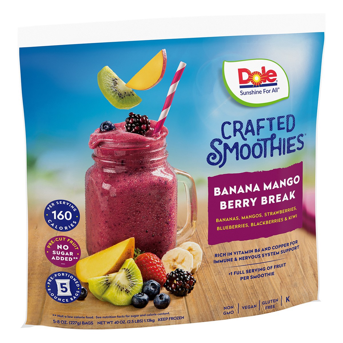 slide 10 of 18, Dole Smoothies, Crafted, Banana Mango Berry Break, 5 ct