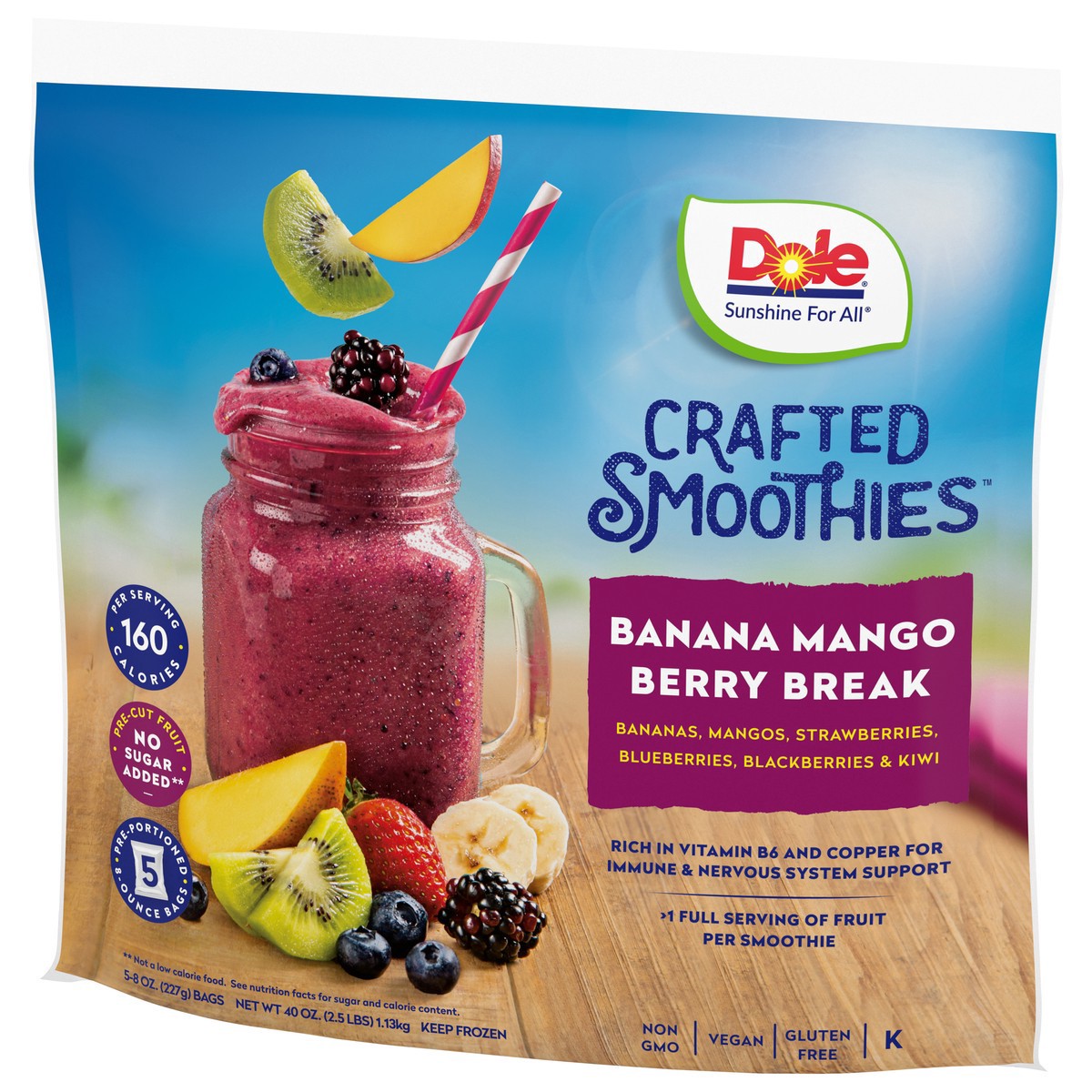 slide 14 of 18, Dole Smoothies, Crafted, Banana Mango Berry Break, 5 ct