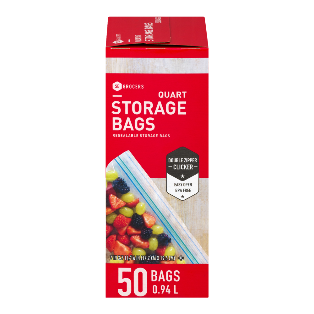 slide 1 of 1, SE Grocers Resealable Storage Bags Quart - 50 CT, 50 ct