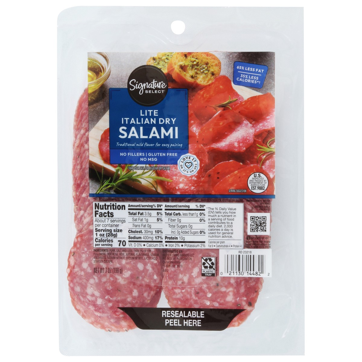 slide 1 of 9, Signature Select Lite Italian Dry Salami 7 oz, 7 oz