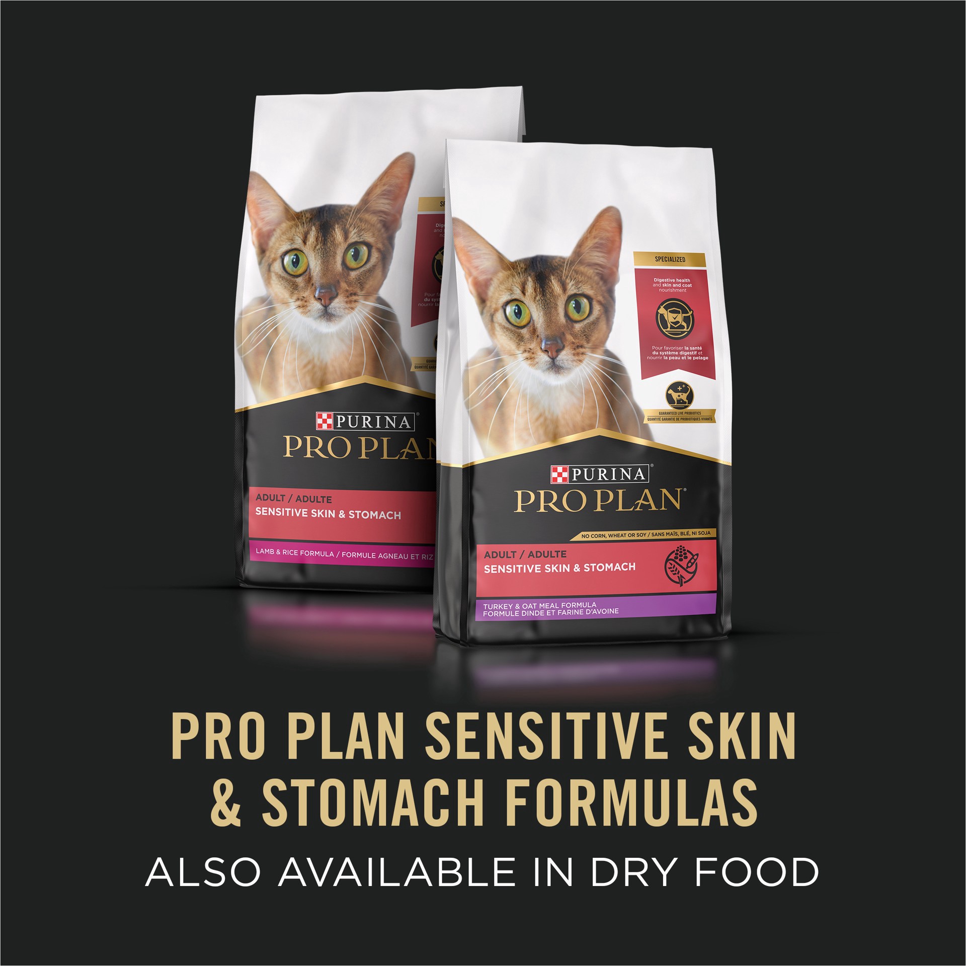 slide 5 of 8, Purina Pro Plan Sensitive Skin and Stomach Cat Food, Tuna and Oat Meal Entree, 3 oz