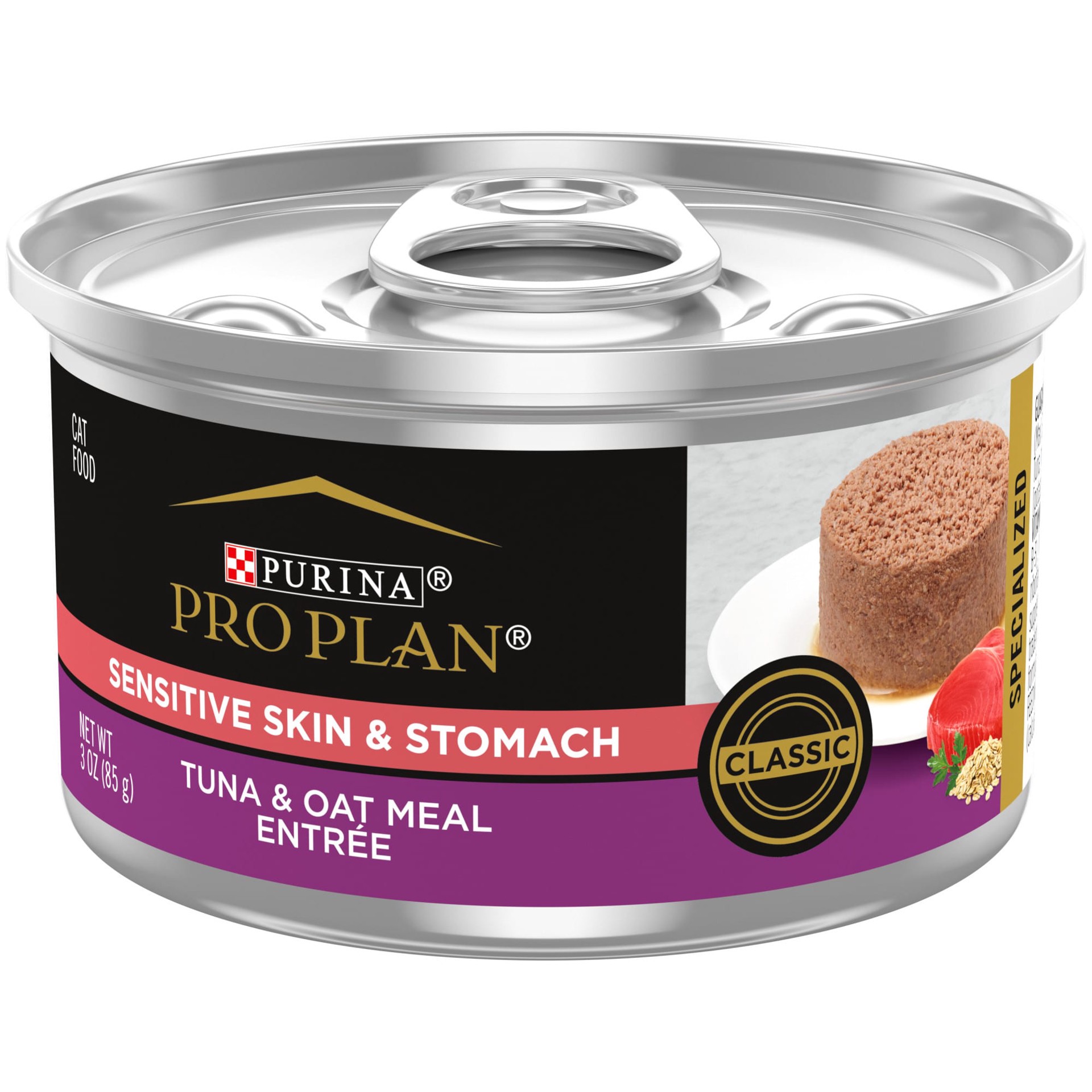 slide 1 of 8, Purina Pro Plan Sensitive Skin and Stomach Cat Food, Tuna and Oat Meal Entree, 3 oz