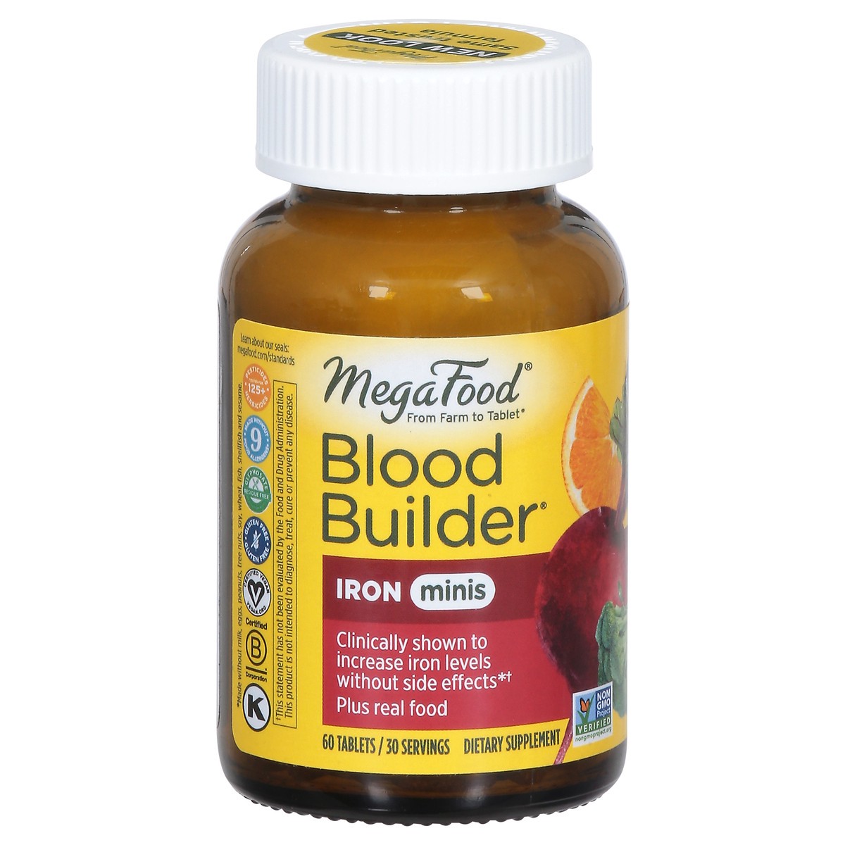 slide 9 of 9, MegaFood Blood Builder Vegan Iron Supplement with Vitamin C, Mini Tablets - 60ct, 60 ct