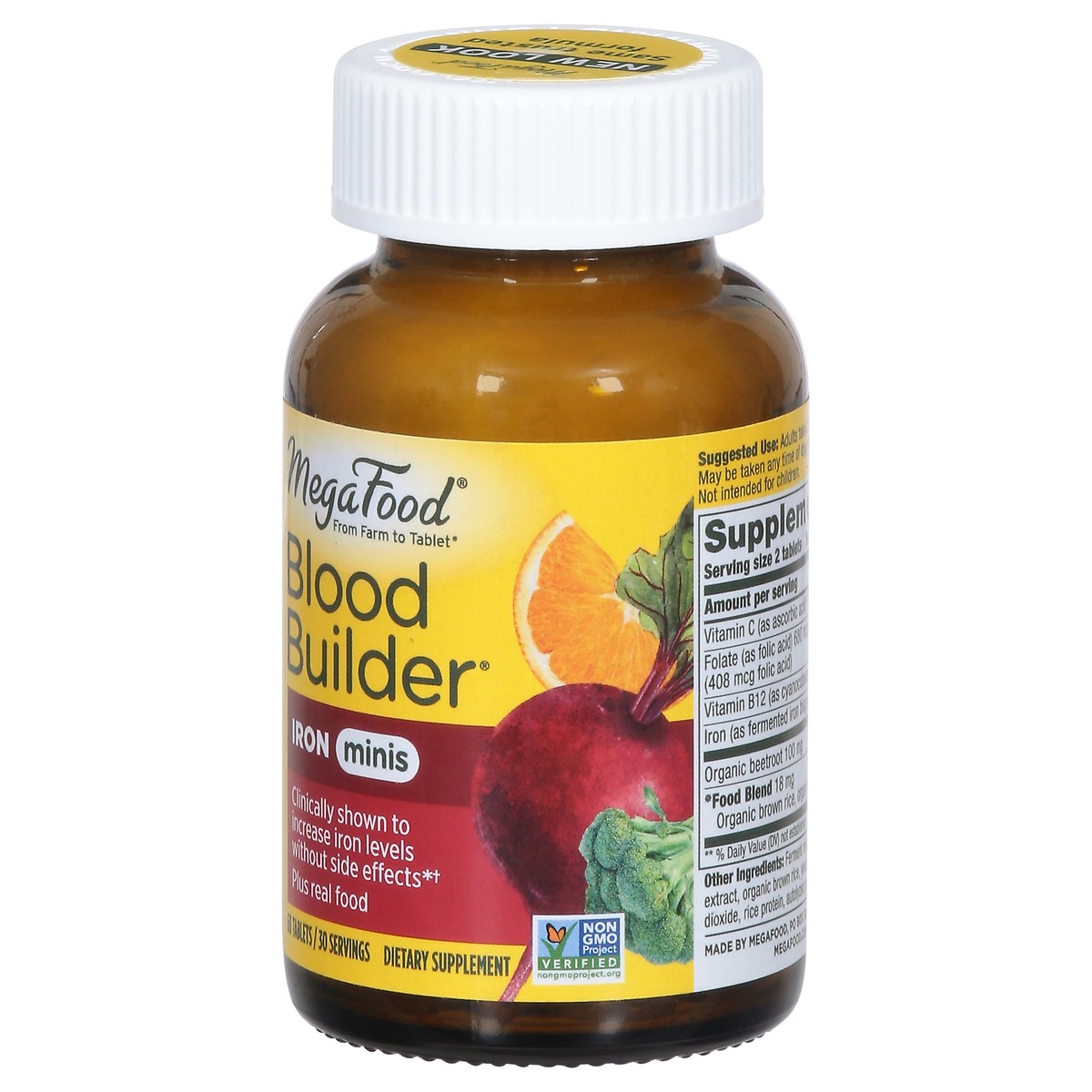 slide 2 of 9, MegaFood Blood Builder Vegan Iron Supplement with Vitamin C, Mini Tablets - 60ct, 60 ct