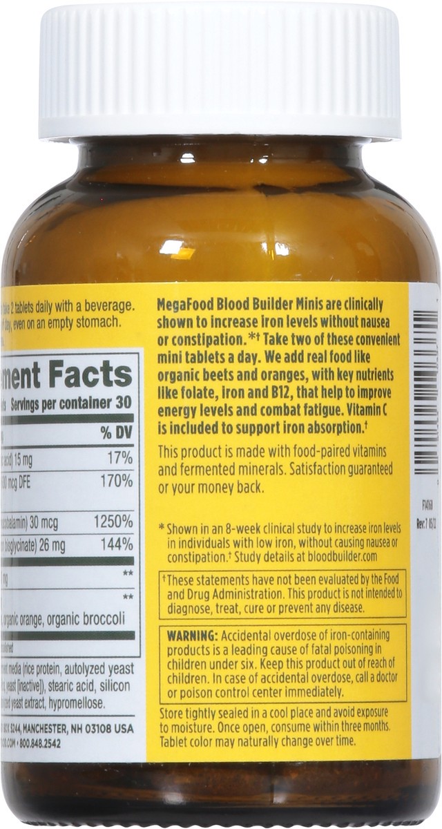 slide 4 of 9, MegaFood Blood Builder Vegan Iron Supplement with Vitamin C, Mini Tablets - 60ct, 60 ct