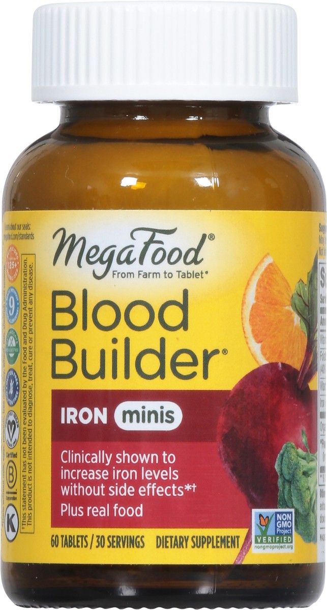 slide 5 of 9, MegaFood Blood Builder Vegan Iron Supplement with Vitamin C, Mini Tablets - 60ct, 60 ct