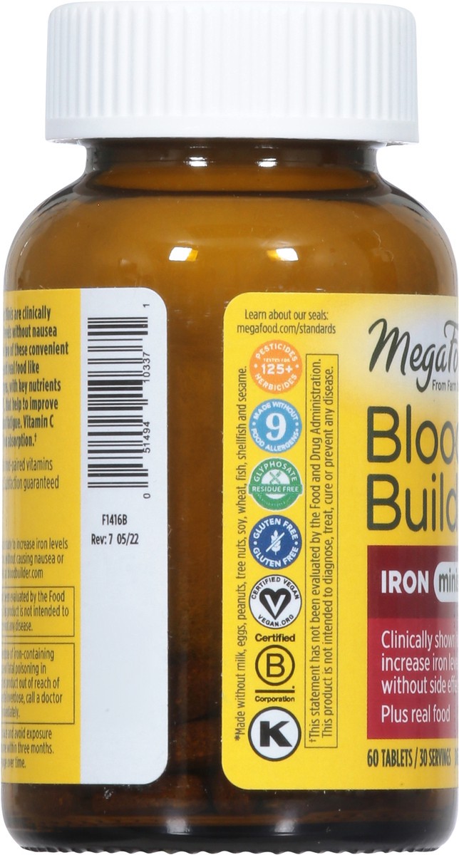 slide 6 of 9, MegaFood Blood Builder Vegan Iron Supplement with Vitamin C, Mini Tablets - 60ct, 60 ct