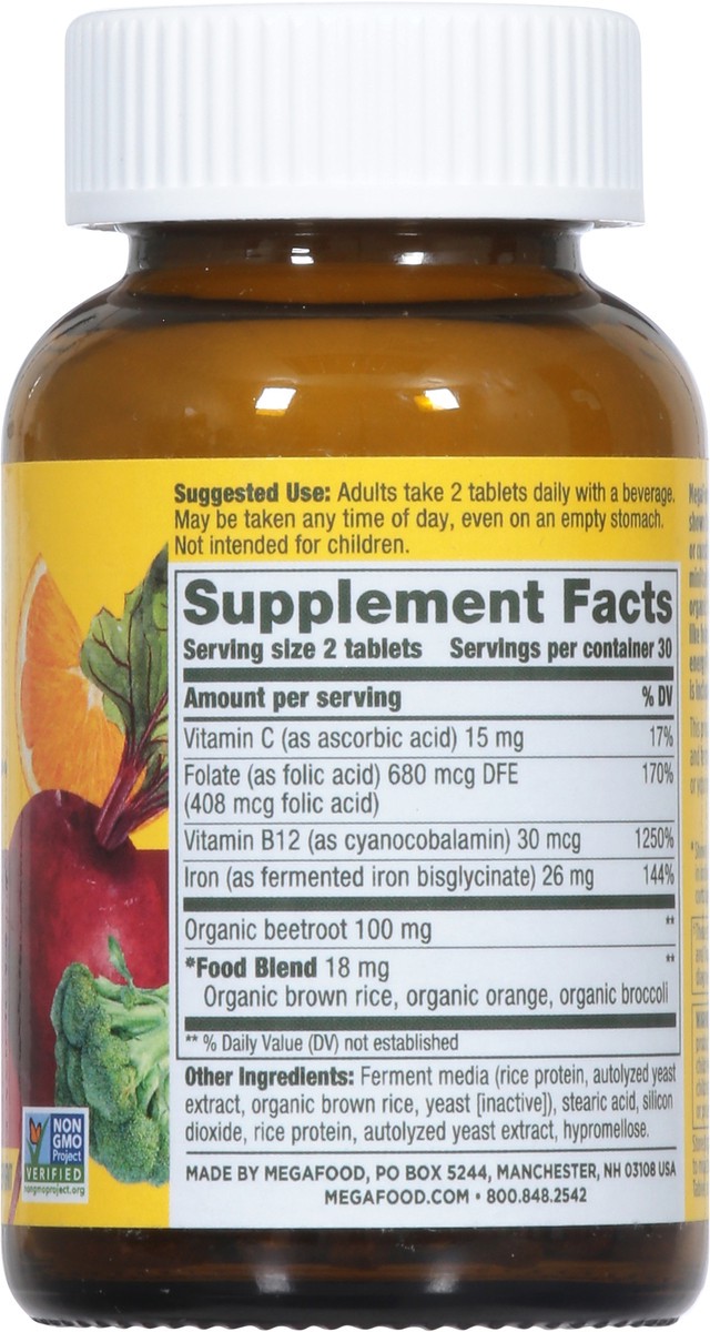 slide 7 of 9, MegaFood Blood Builder Vegan Iron Supplement with Vitamin C, Mini Tablets - 60ct, 60 ct