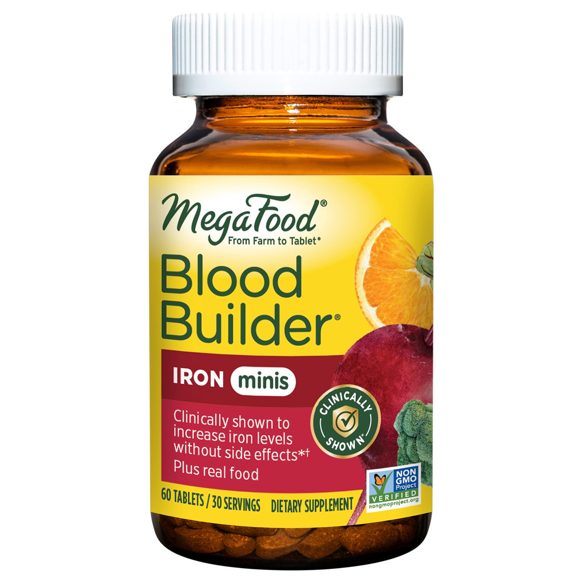 slide 1 of 9, MegaFood Blood Builder Vegan Iron Supplement with Vitamin C, Mini Tablets - 60ct, 60 ct