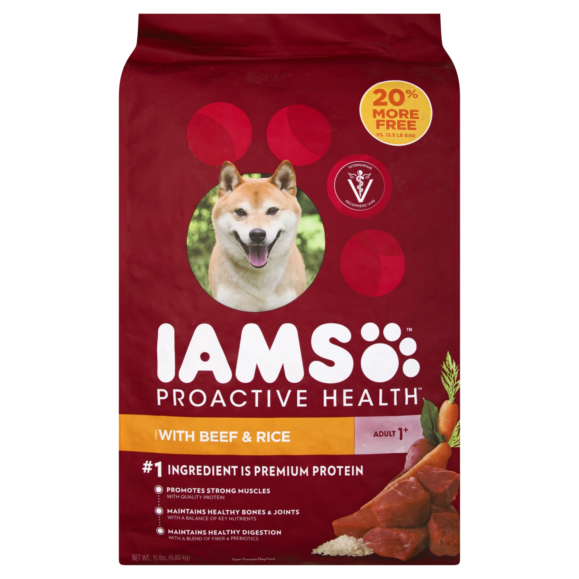 slide 1 of 1, IAMS Proactive Health With Beef & Rice Adult Super Premium Dog Food, 15 lb