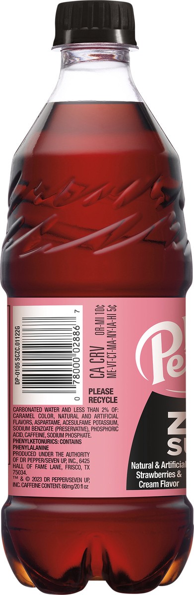 slide 6 of 11, Dr Pepper Zero Sugar Strawberries and Cream Soda, 20 fl oz Bottle, 20 fl oz