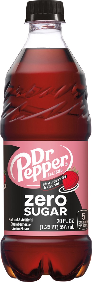 slide 5 of 11, Dr Pepper Zero Sugar Strawberries and Cream Soda, 20 fl oz Bottle, 20 fl oz