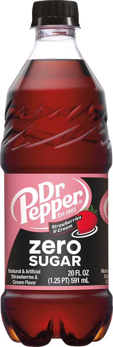 slide 10 of 11, Dr Pepper Zero Sugar Strawberries and Cream Soda, 20 fl oz Bottle, 20 fl oz