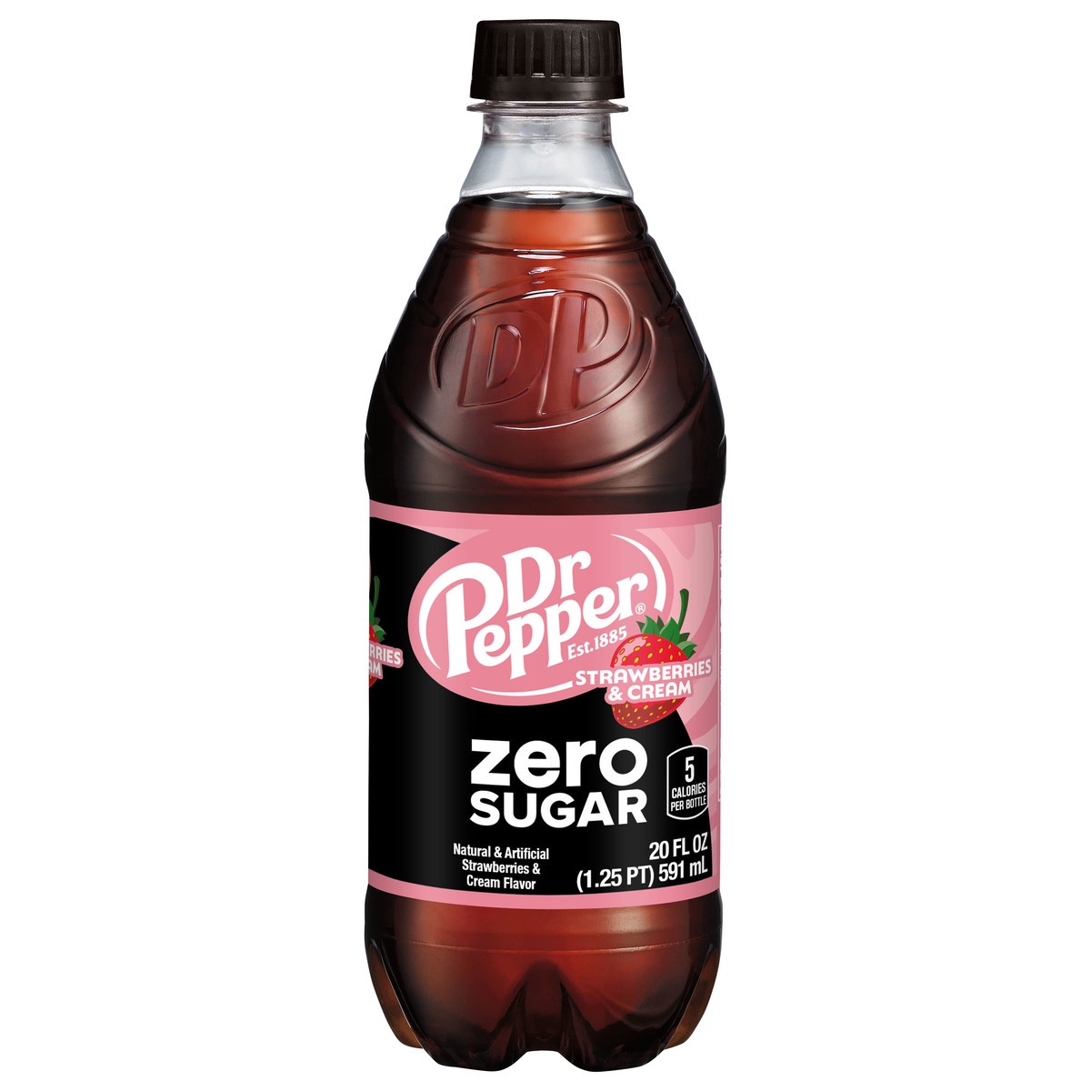 slide 1 of 11, Dr Pepper Zero Sugar Strawberries and Cream Soda, 20 fl oz Bottle, 20 fl oz