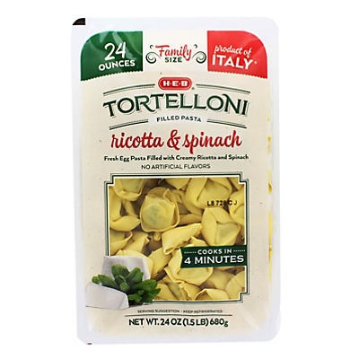 slide 1 of 1, H-E-B Ricotta and Spinach Tortelloni, 24 oz