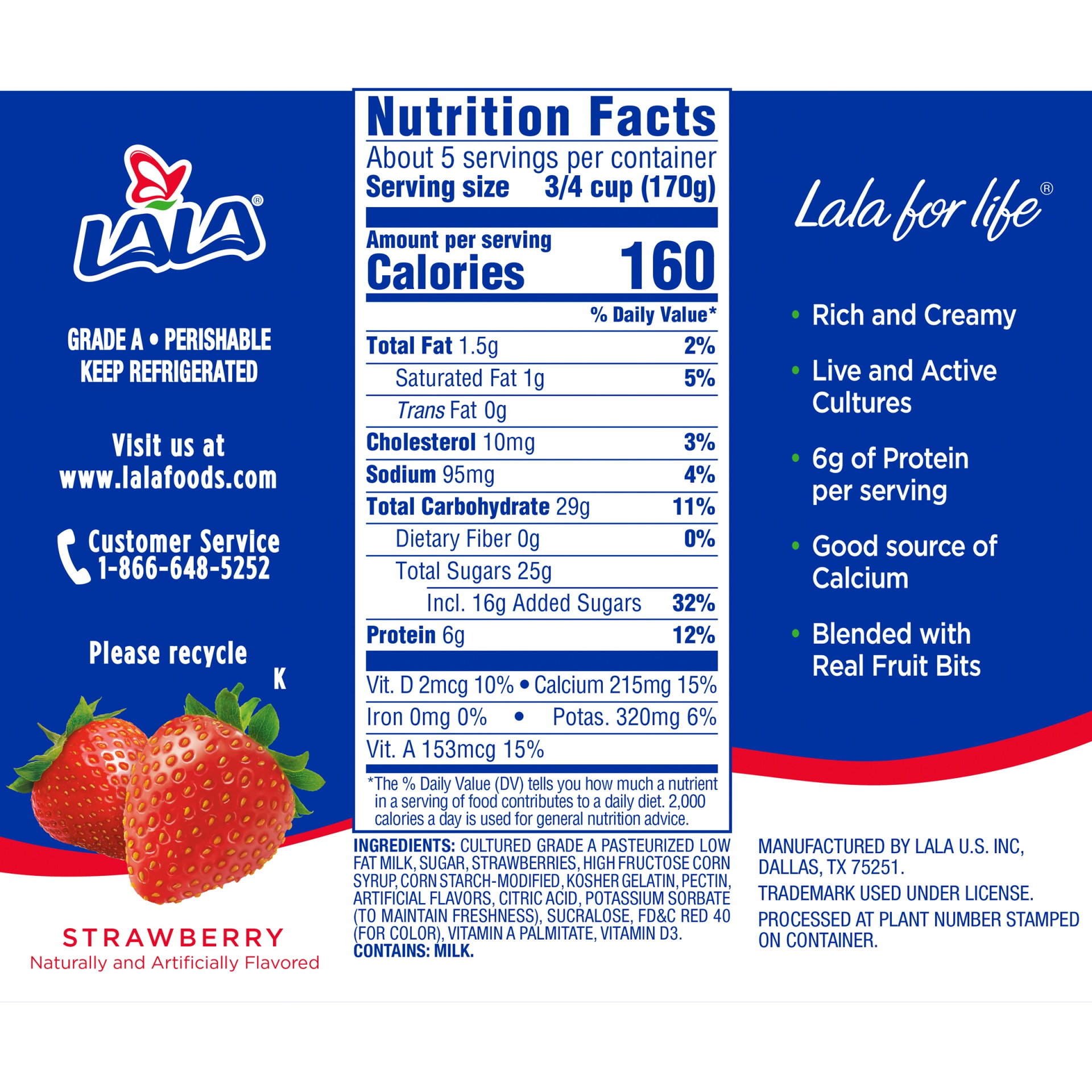 slide 5 of 5, LALA Strawberry Low-Fat Yogurt, 32 oz