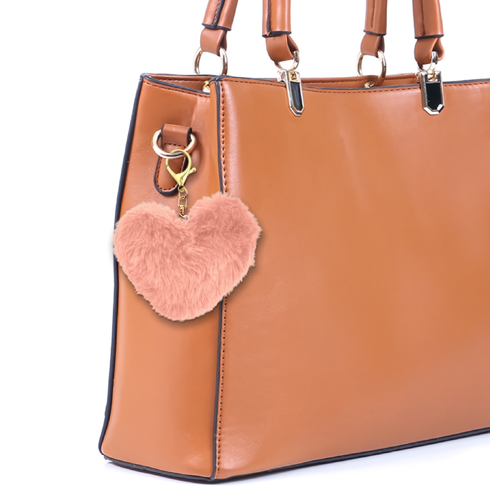 slide 2 of 3, Blue Moon Studio Pink Fuzzy Heart Bag Charm, 3.6 in x 3.2 in