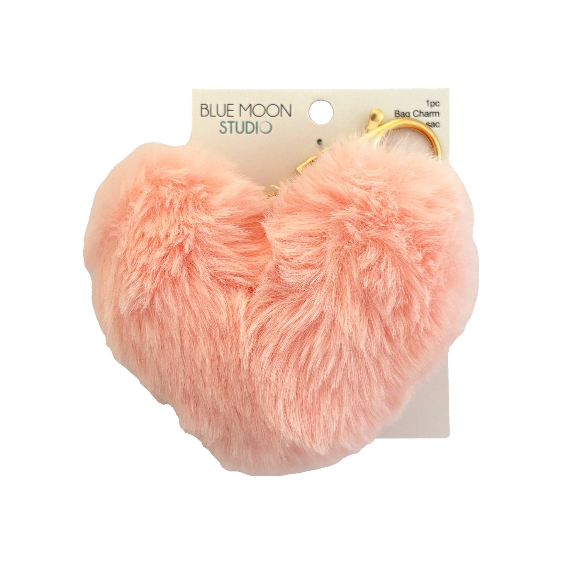 slide 3 of 3, Blue Moon Studio Pink Fuzzy Heart Bag Charm, 3.6 in x 3.2 in