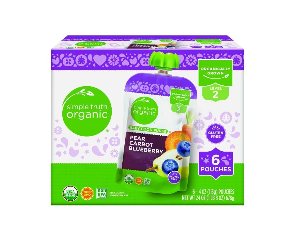 slide 1 of 1, Simple Truth Organic Pear Carrot Blueberry Baby Food Pouch, 6 ct; 4 oz