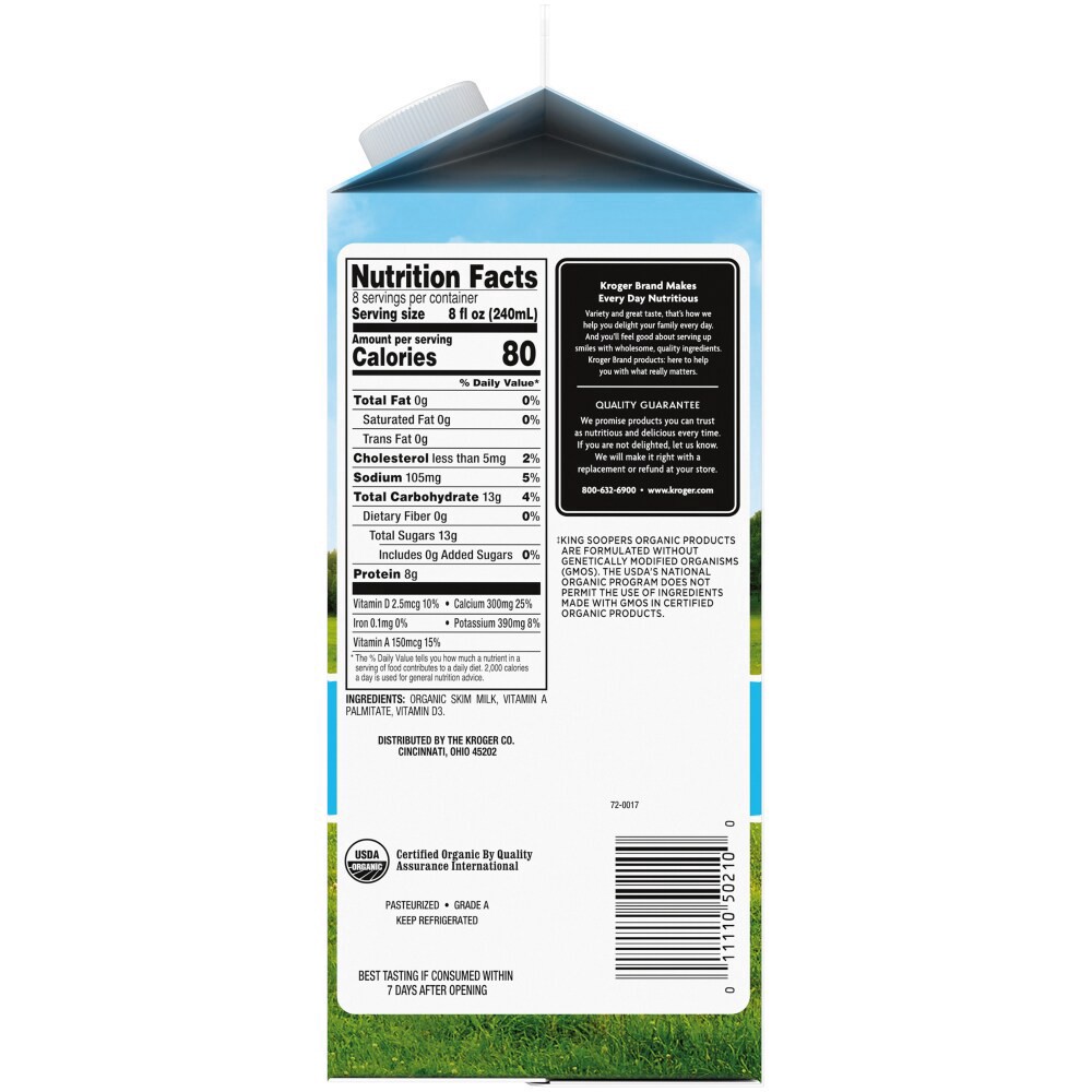 slide 3 of 3, King Soopers City Market Organic Fat Free Milk, 1/2 gal