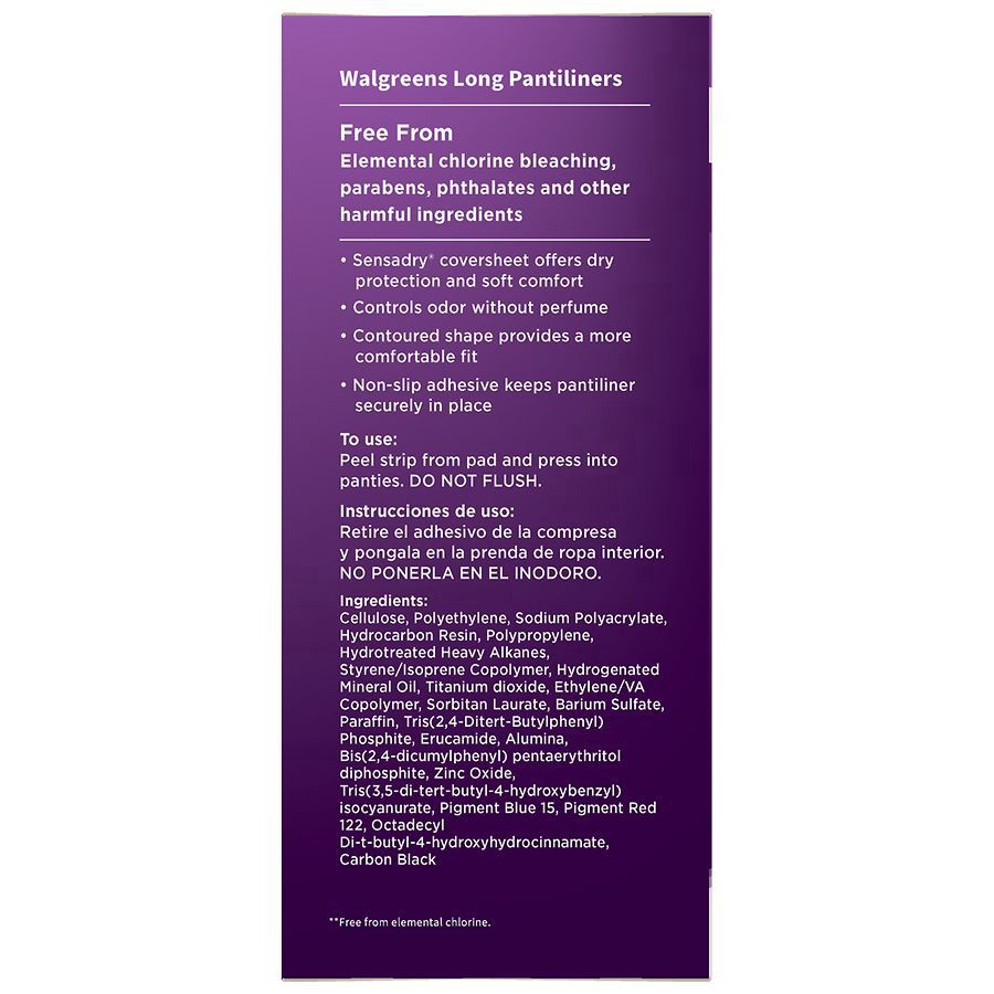 slide 4 of 4, Walgreens Long Unscented Pantiliners, 40 ct