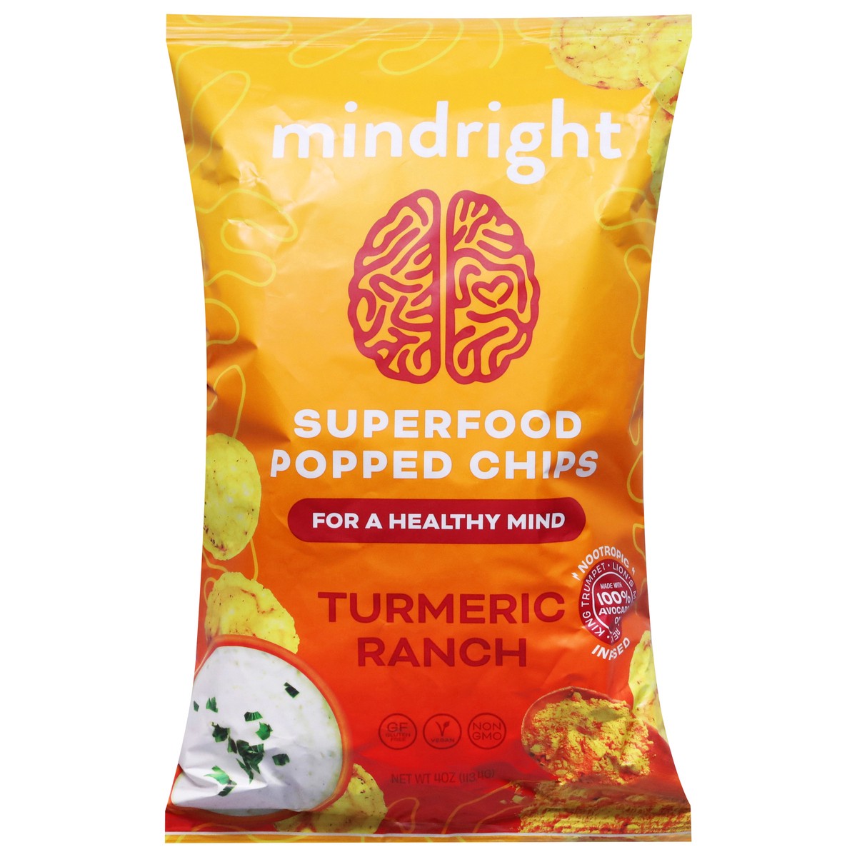 slide 1 of 13, Mindright Superfood Turmeric Ranch Popped Chips 4 oz, 4 oz