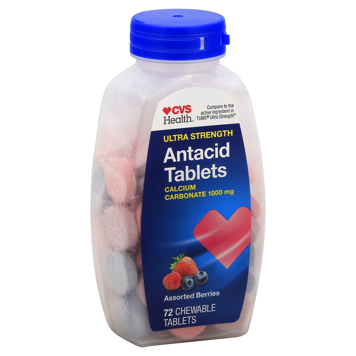slide 9 of 10, CVS Health Antacid Chewable Tablets, Assorted Berries, 72 Ct, 72 ct; 1000 mg