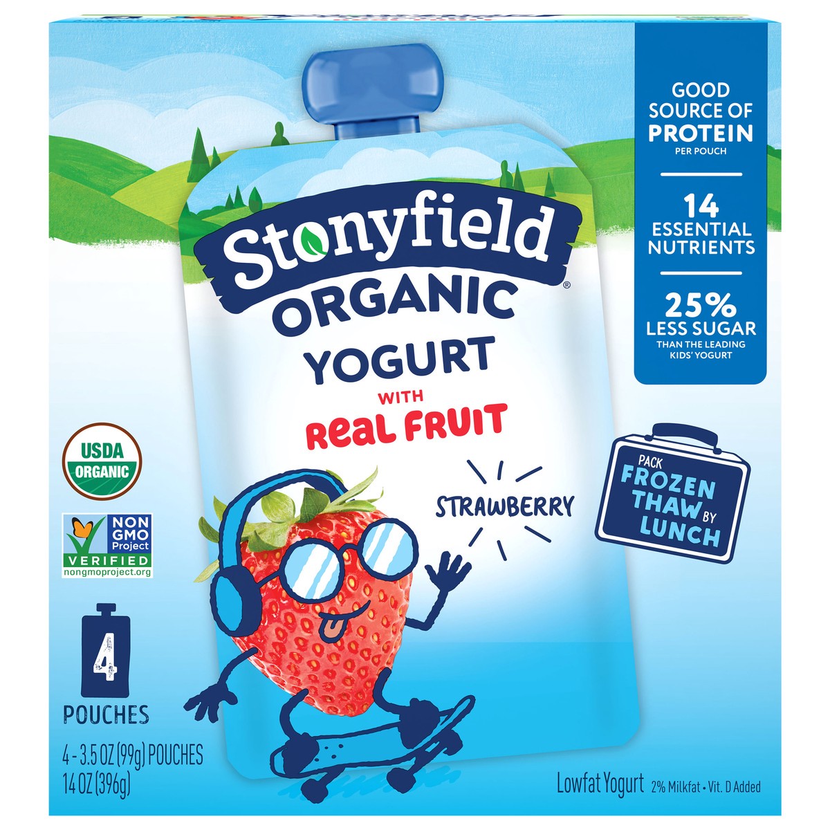 slide 1 of 5, Stonyfield Organic Lowfat Strawberry Yogurt 4 - 3.5 oz Pouches, 4 ct; 3.5 oz