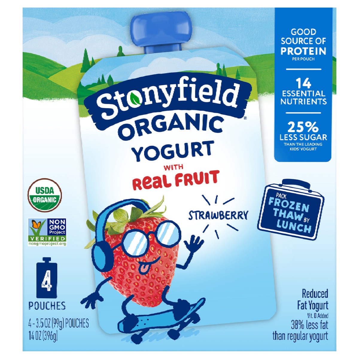 slide 1 of 5, Stonyfield Organic Kids Reduced Fat Yogurt Pouches, Strawberry, 4 ct; 3.5 oz