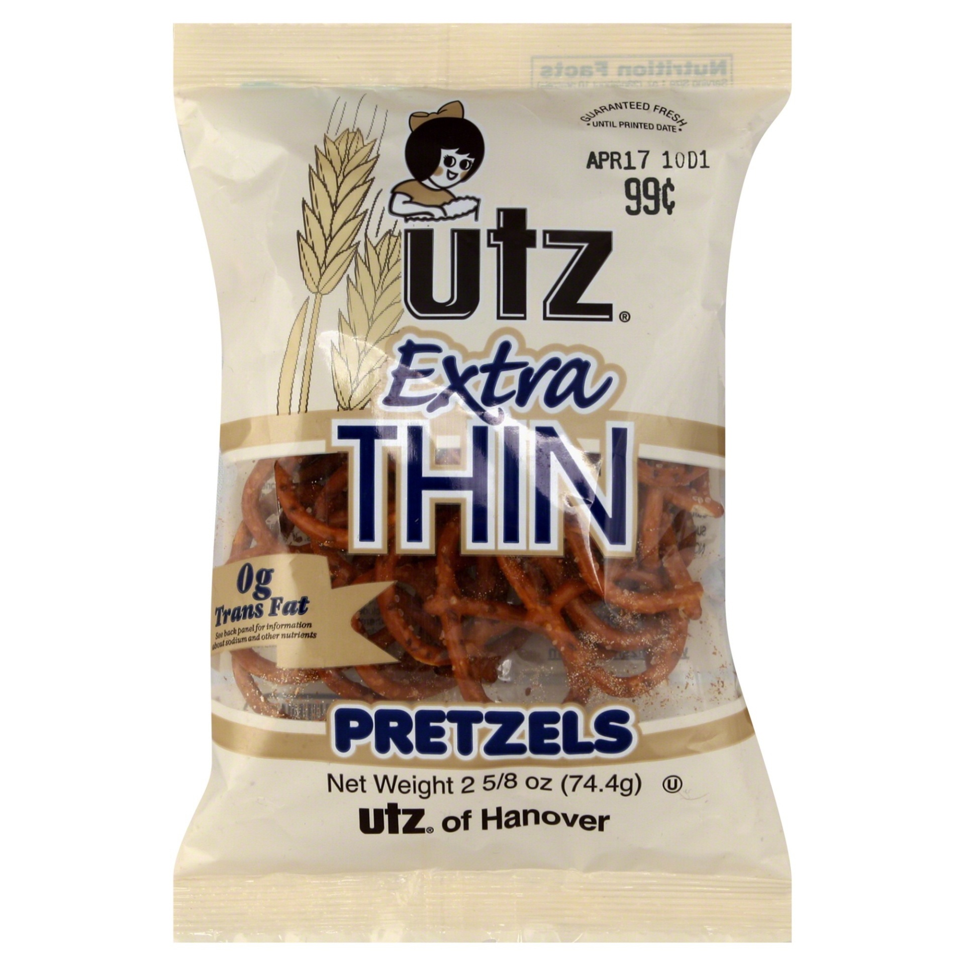 slide 1 of 1, Utz Extra Thin Pretzels, 1 ct