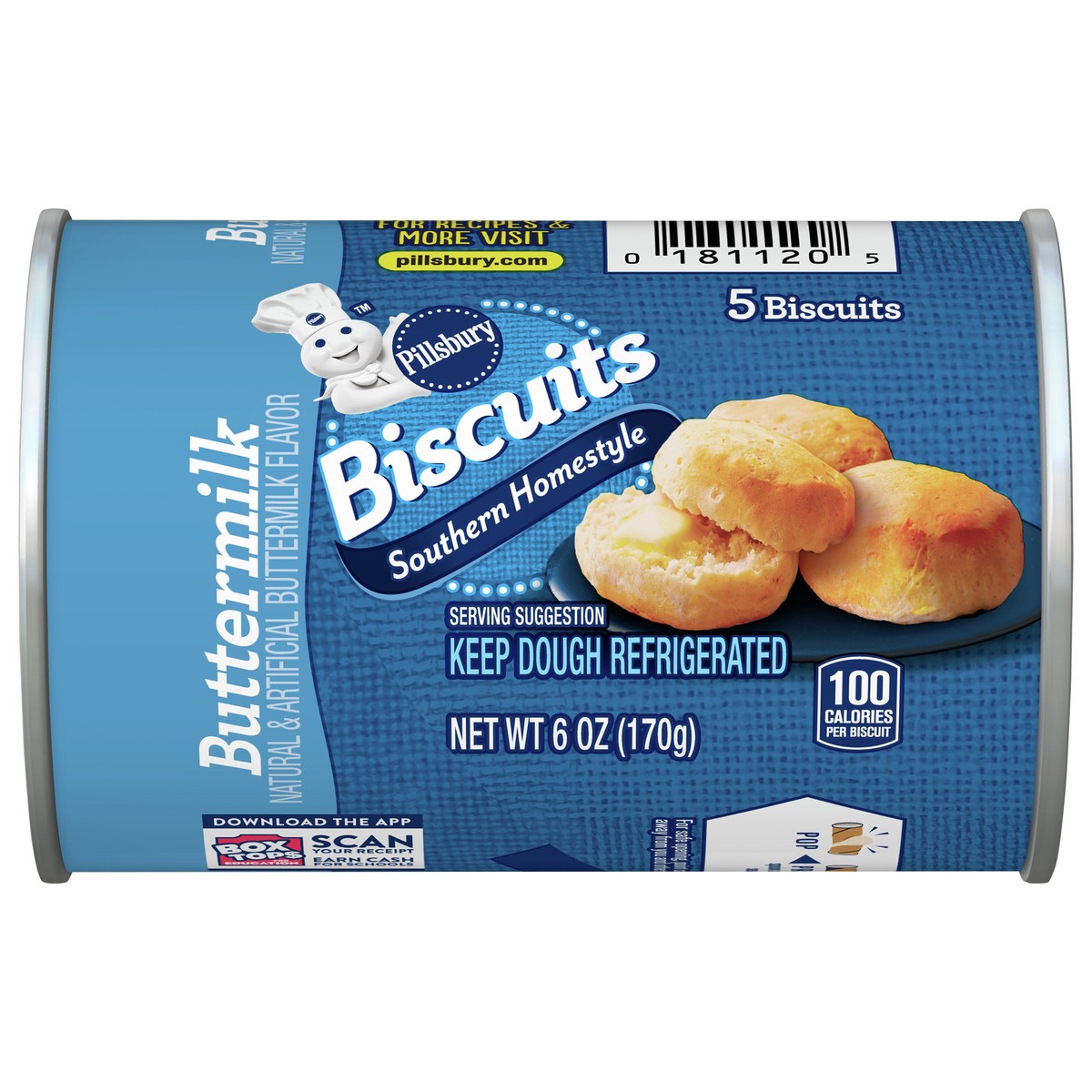 slide 1 of 6, Pillsbury Southern Homestyle Biscuits, Buttermilk, 5 ct., 6 oz., 5 ct