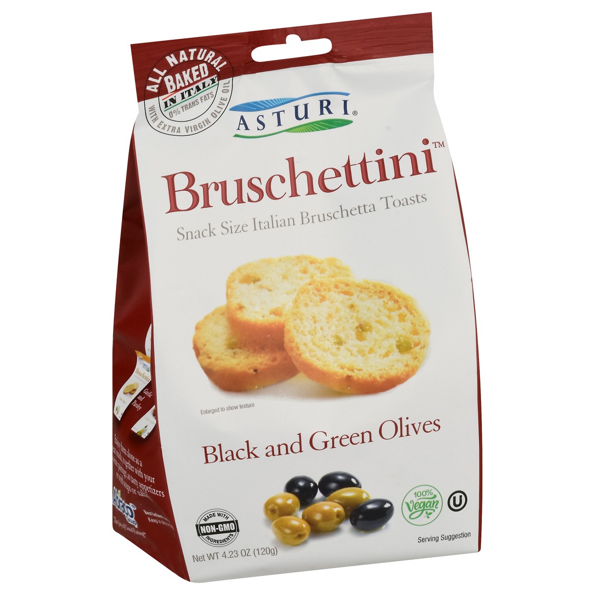 slide 9 of 9, Asturi Bruschettini Black and Green Olives Italian Toasts, 4.23 oz