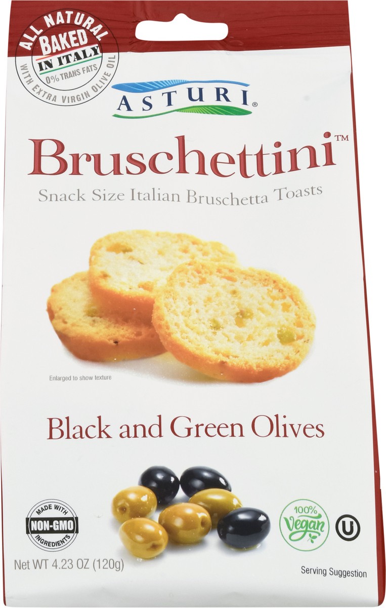 slide 7 of 9, Asturi Bruschettini Black and Green Olives Italian Toasts, 4.23 oz