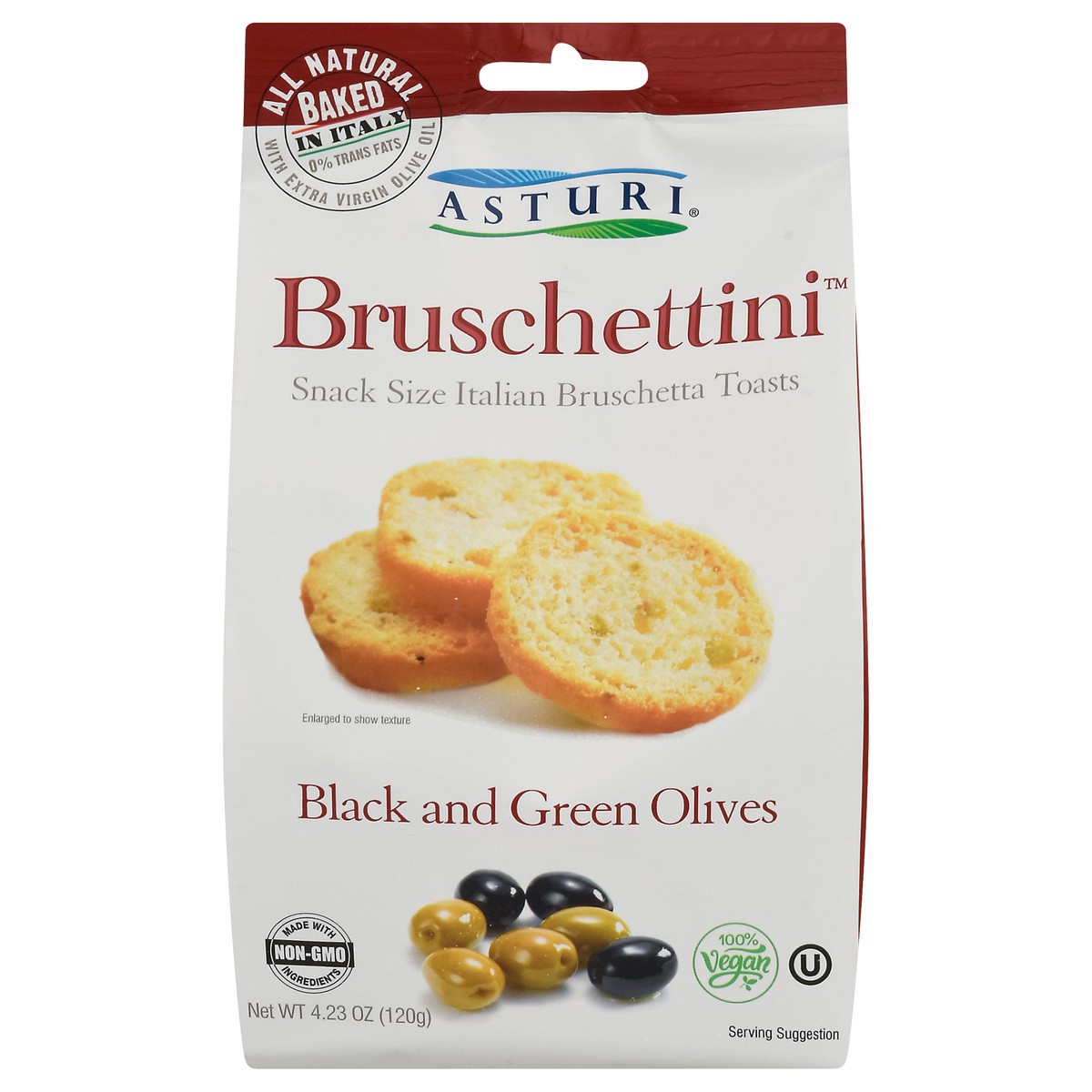 slide 1 of 9, Asturi Bruschettini Black and Green Olives Italian Toasts, 4.23 oz