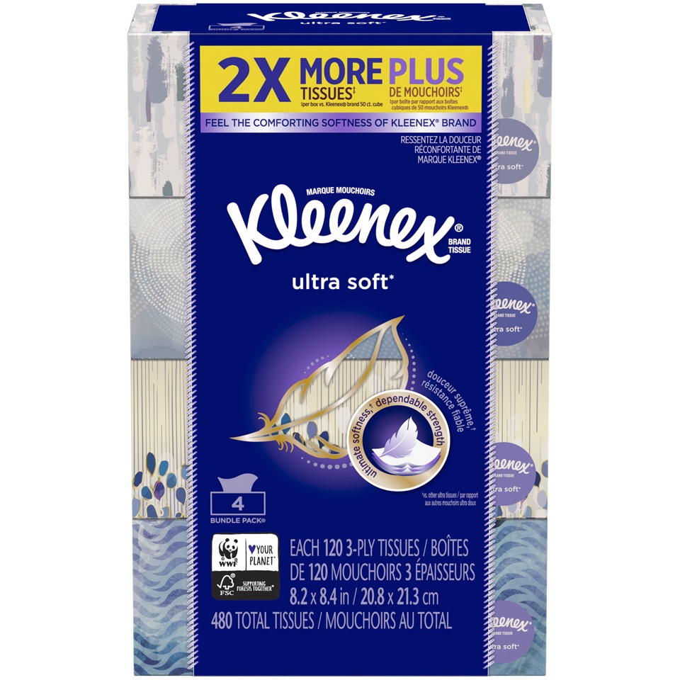 slide 1 of 3, Kleenex Ultra Soft Facial Tissue, 4 ct