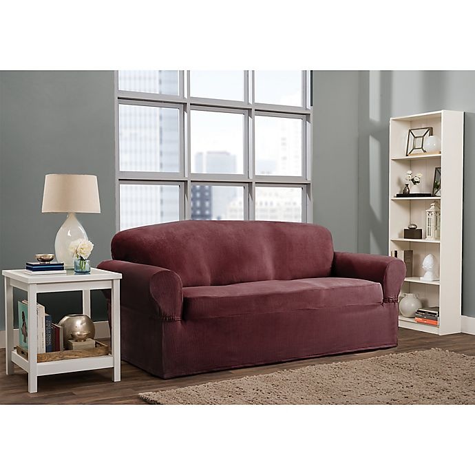 slide 1 of 2, Smart Fit Roland Polyester Stretch Sofa Slipcover - Burgundy, 1 ct