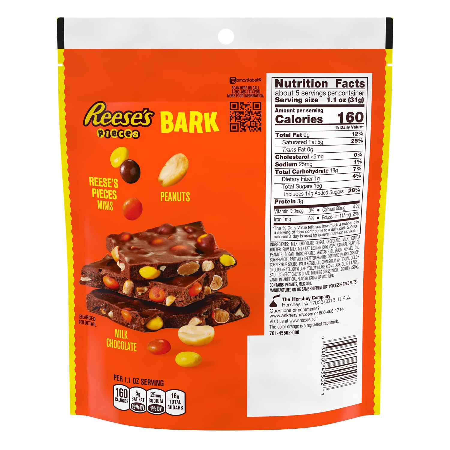 slide 3 of 9, Reese's REESE'S PIECES Milk Chocolate Candy with Peanuts Bark Bag, 6 oz, 6 oz