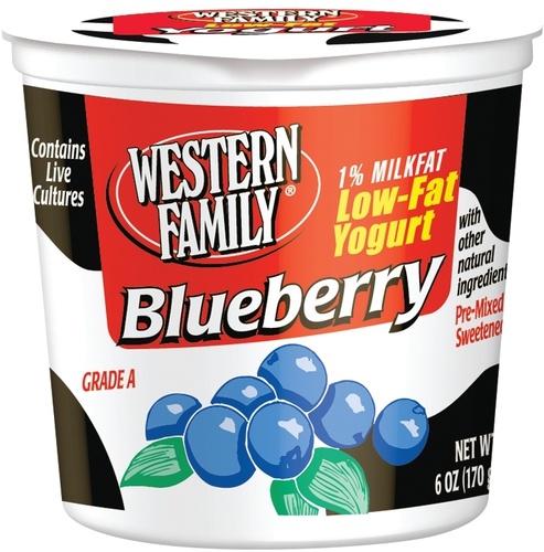 slide 1 of 1, Western Family Pre Mix Low Fat Blueberry Yogurt, 6 oz