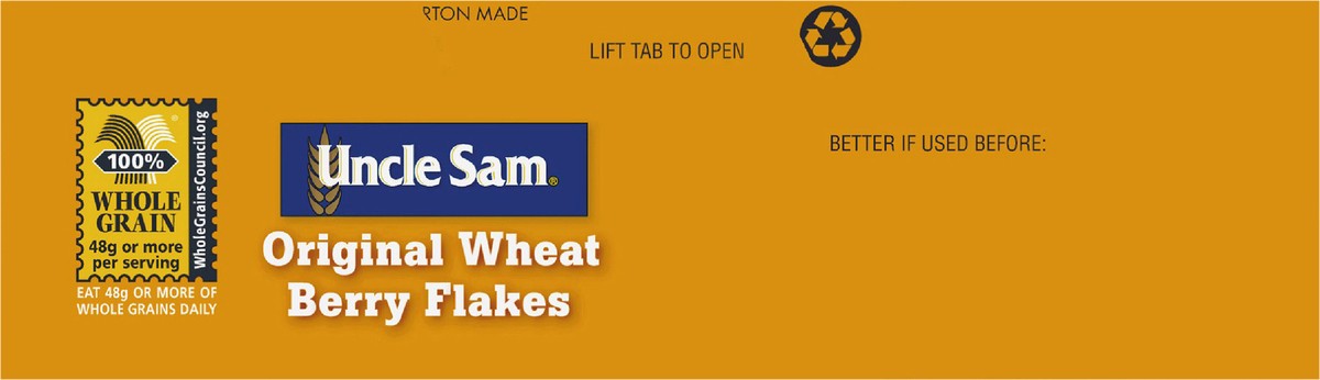 slide 2 of 14, Uncle Sam Original Wheat Berry Flakes Cereal, High Fiber, Whole Grain, Regular, Kosher, Heart Healthy, Vegan, 10 ounce Box, 10 oz