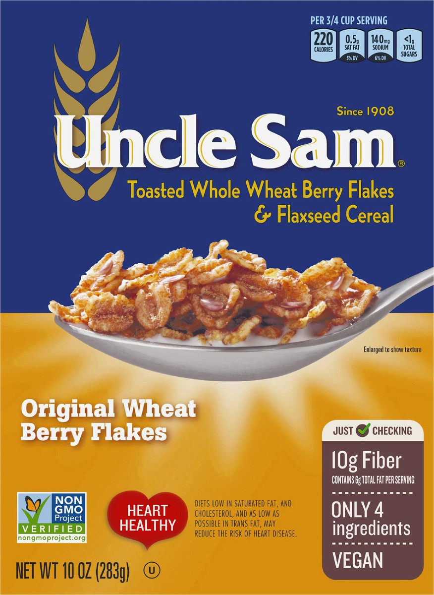 slide 14 of 14, Uncle Sam Original Wheat Berry Flakes Cereal, High Fiber, Whole Grain, Regular, Kosher, Heart Healthy, Vegan, 10 ounce Box, 10 oz